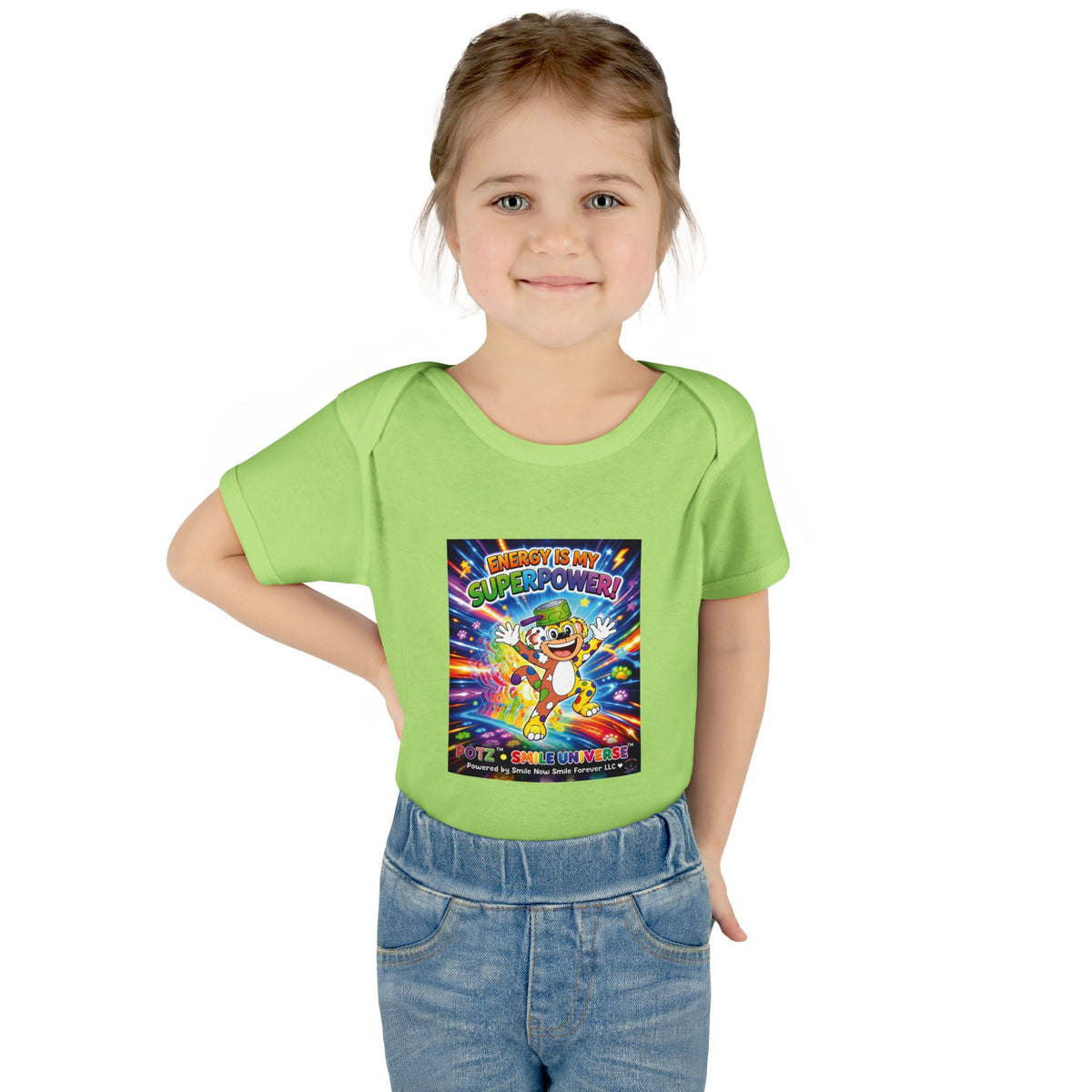 Potz™ Infant Baby Rib Bodysuit – "Energy is My Superpower!" Graphic Onesie | Smile Universe Collection