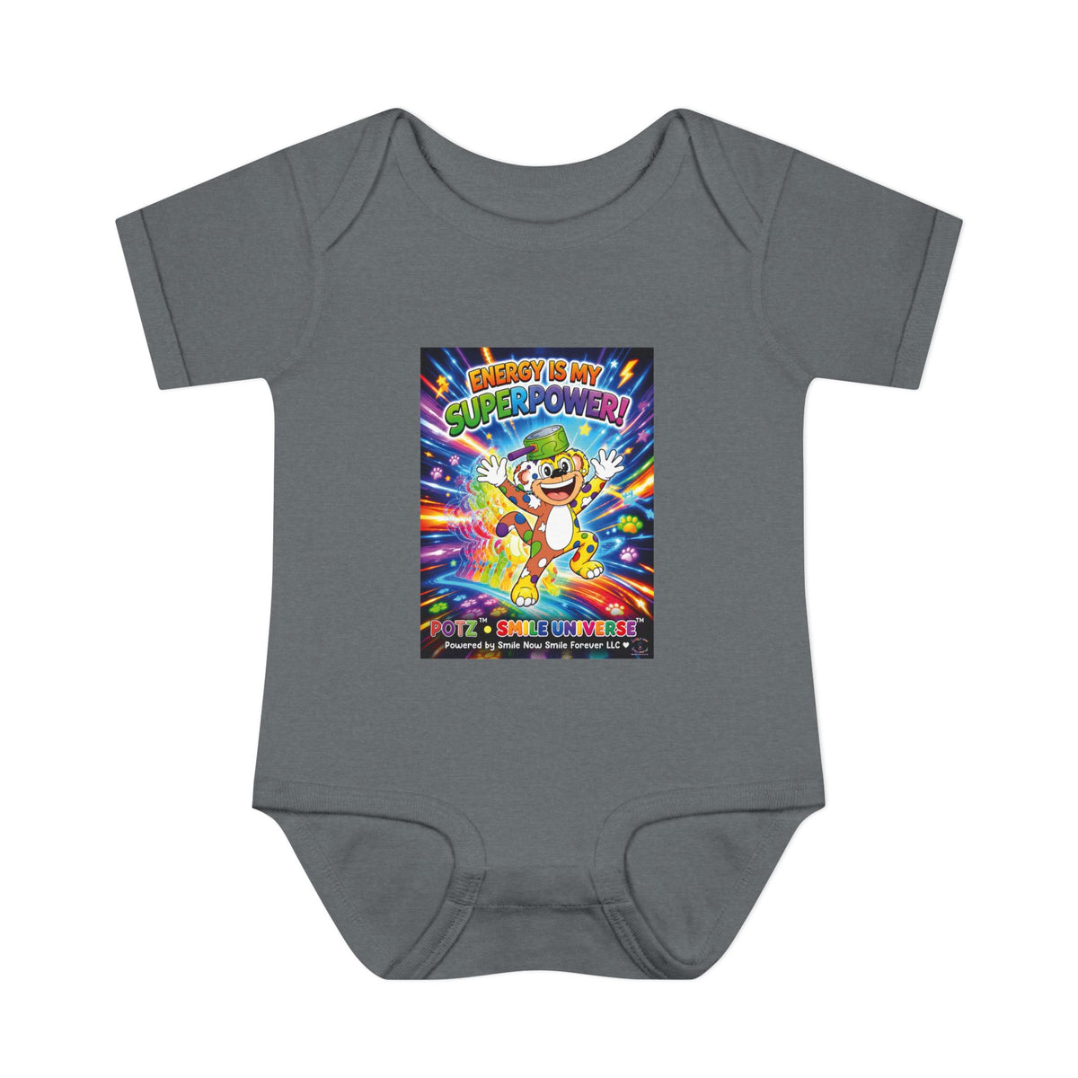 Potz™ Infant Baby Rib Bodysuit – "Energy is My Superpower!" Graphic Onesie | Smile Universe Collection