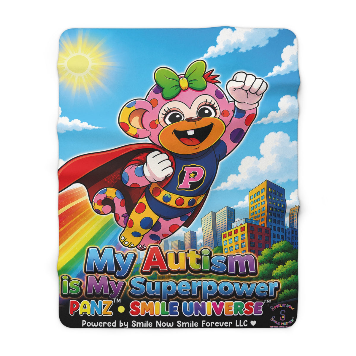 Panz™ Sherpa Fleece Blanket – "My Autism is My Superpower" Graphic | Smile Universe Collection