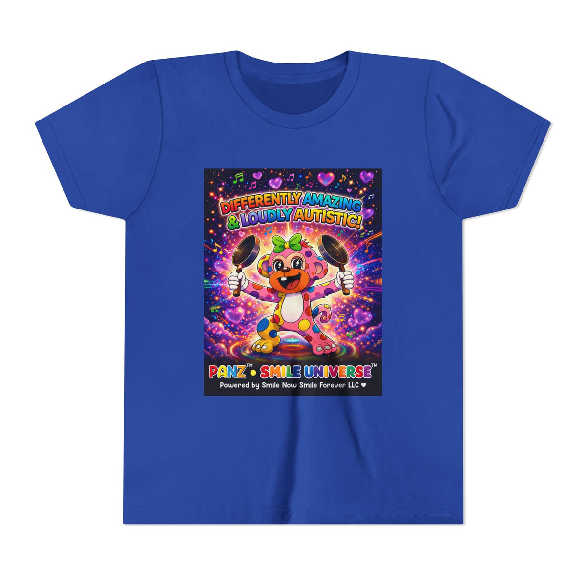 Panz™ Youth Short Sleeve Tee – "Differently Amazing & Loudly Autistic!" Graphic | Smile Universe Collection