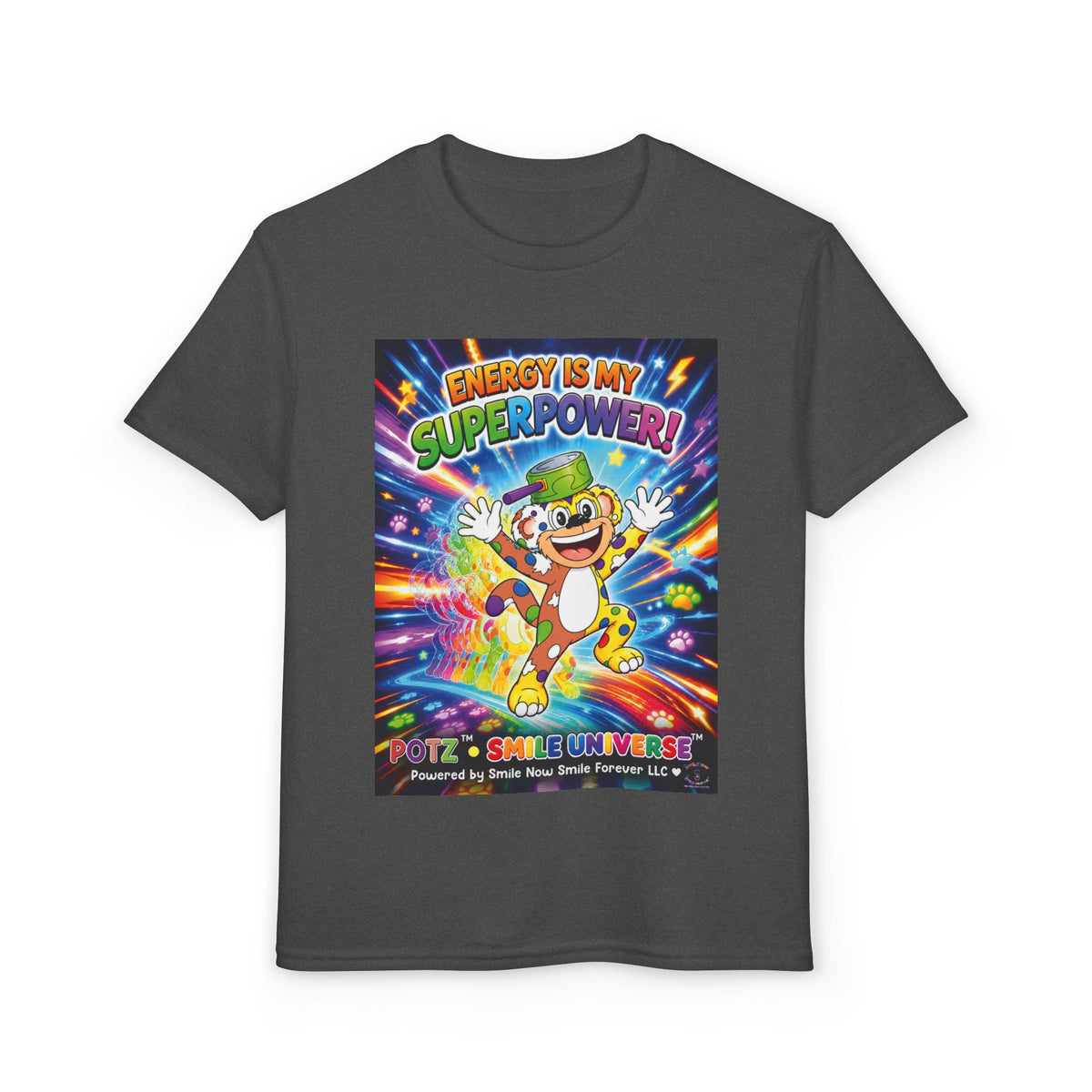 Potz™ Youth DryBlend® T-Shirt – "Energy is My Superpower!" Graphic Tee | Smile Universe Collection