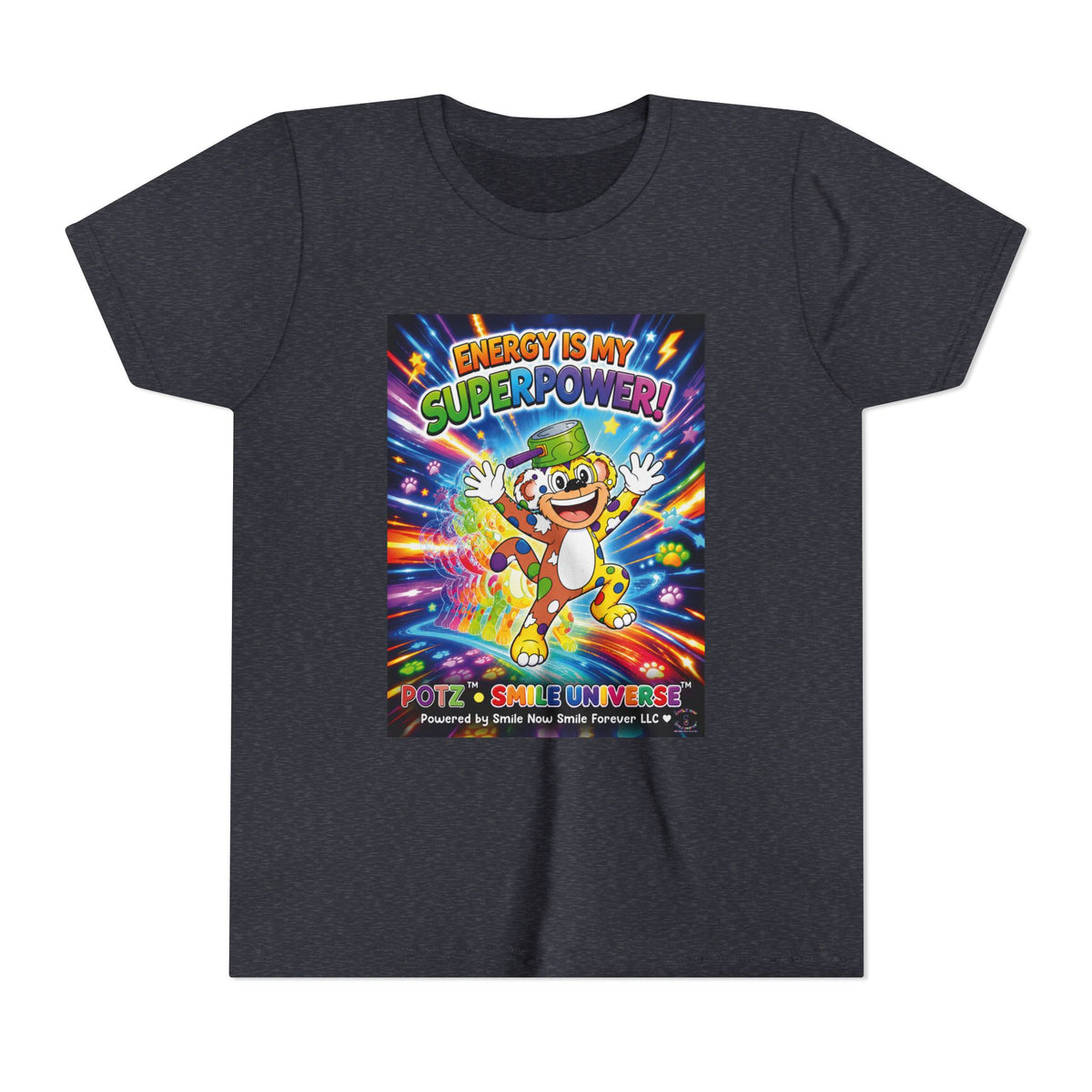 Potz™ Youth Short Sleeve Tee – "Energy is My Superpower!" Graphic Tee | Smile Universe Collection