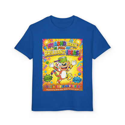 Potz™ Youth DryBlend® T-Shirt – "My ADHD Brain is Full of Brilliant Ideas!" Graphic Tee | Smile Universe Collection