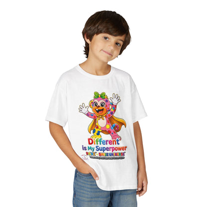 Panz™ Youth DryBlend® T-Shirt – "Different is My Superpower" Graphic | Smile Universe Collection