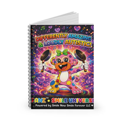 Panz™ Spiral Notebook – Ruled Line | "Differently Amazing & Loudly Autistic!" Graphic | Smile Universe Collection