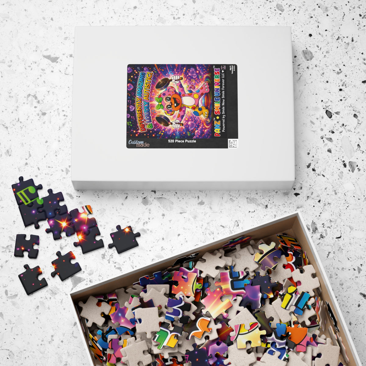 Panz™ Puzzle (110, 252, 520 & 1014-piece) – "Differently Amazing & Loudly Autistic!" Graphic | Smile Universe Collection