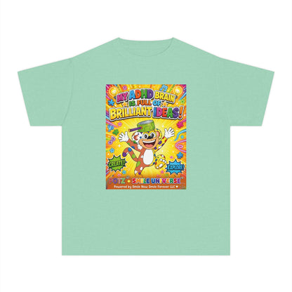 Potz™ Youth Midweight Tee – "My ADHD Brain is Full of Brilliant Ideas!" Graphic Tee | Smile Universe Collection