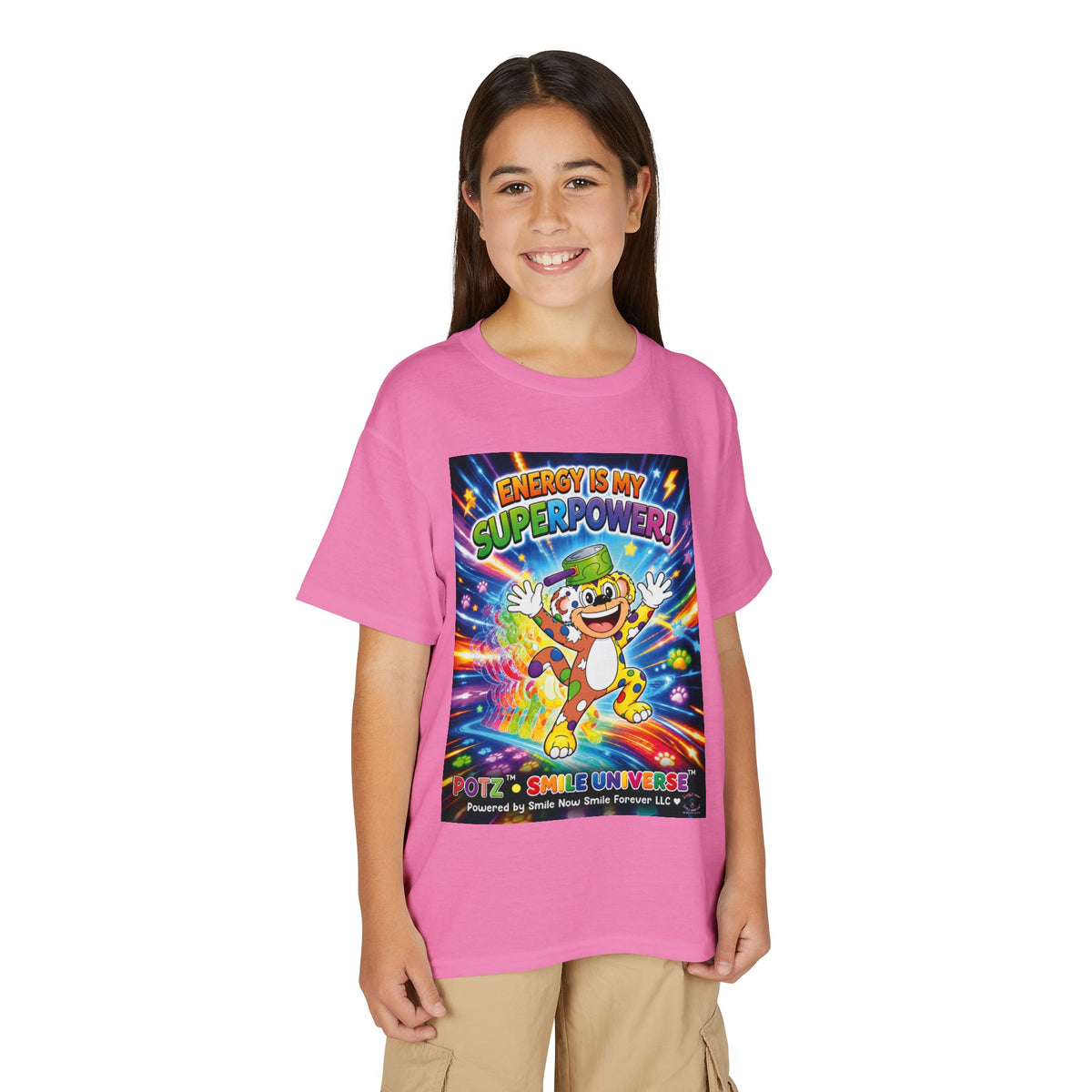 Potz™ Youth DryBlend® T-Shirt – "Energy is My Superpower!" Graphic Tee | Smile Universe Collection