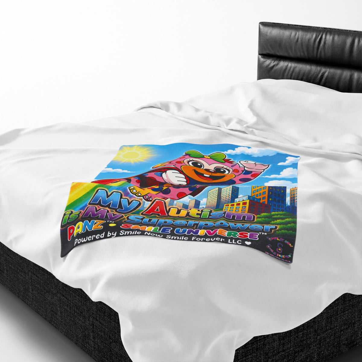 Panz™ Velveteen Plush Blanket – "My Autism is My Superpower" Graphic | Smile Universe Collection