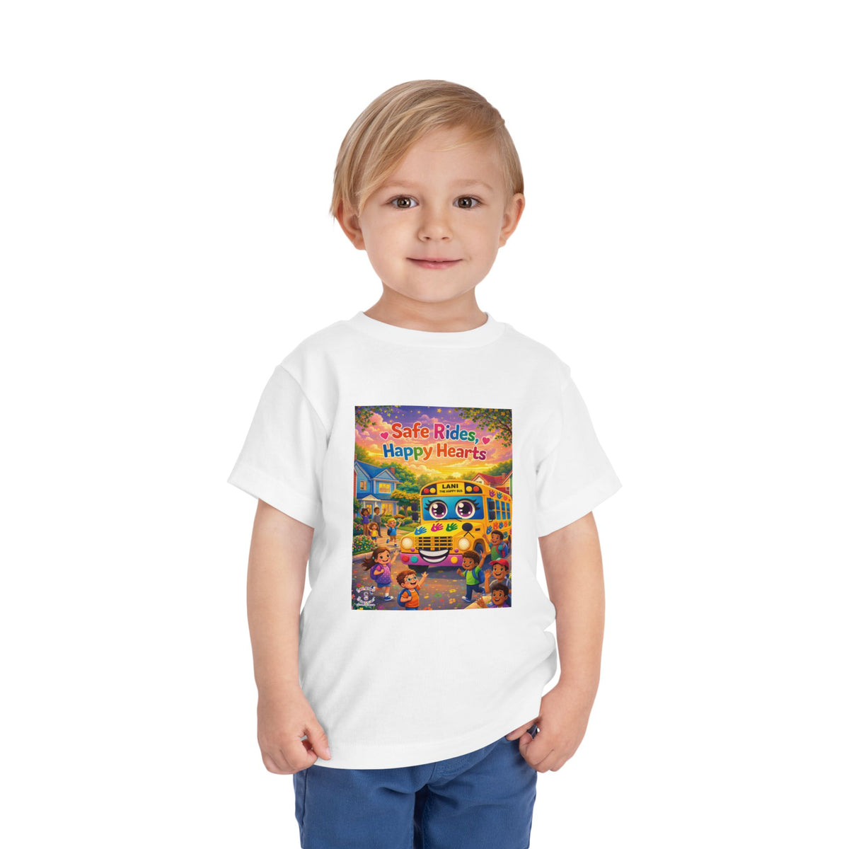 Lani™ Toddler Short Sleeve Tee – "Safe Rides, Happy Hearts" Graphic