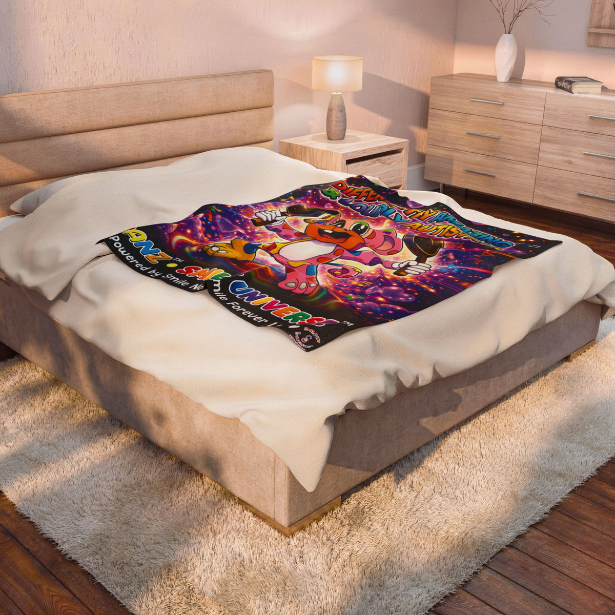 Panz™ Velveteen Plush Blanket – "Differently Amazing & Loudly Autistic!" Graphic | Smile Universe Collection