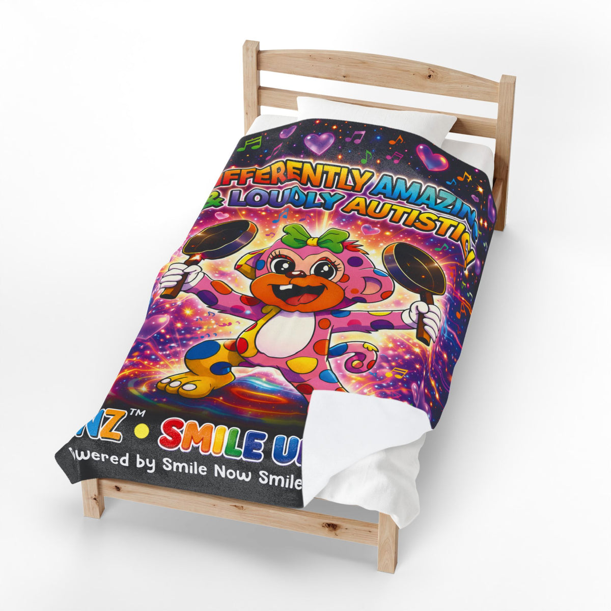 Panz™ Velveteen Plush Blanket – "Differently Amazing & Loudly Autistic!" Graphic | Smile Universe Collection