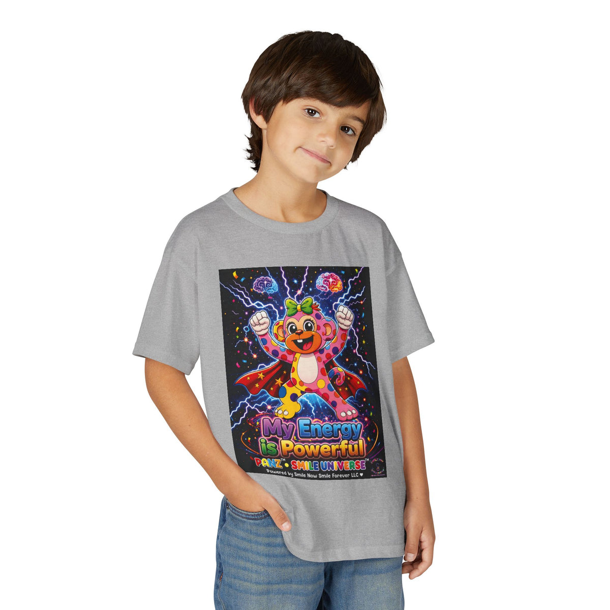 Panz™ Youth DryBlend® T-Shirt – "My Energy is Powerful" Graphic Tee | Smile Universe Collection