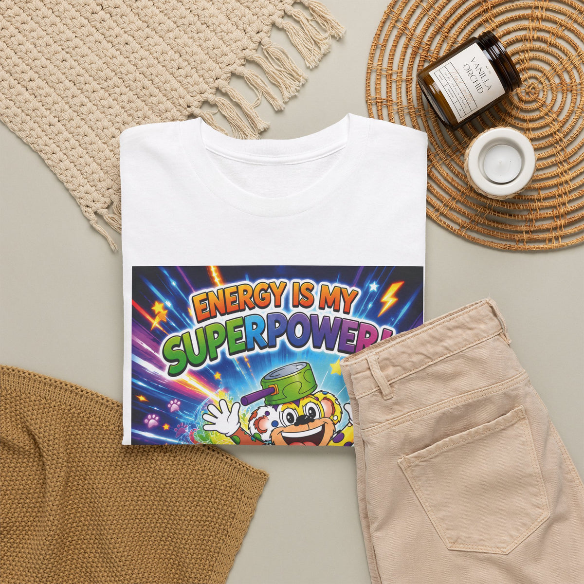 Potz™ Unisex Heavy Cotton™ Tee – "Energy is My Superpower!" Graphic Tee | Smile Universe Collection