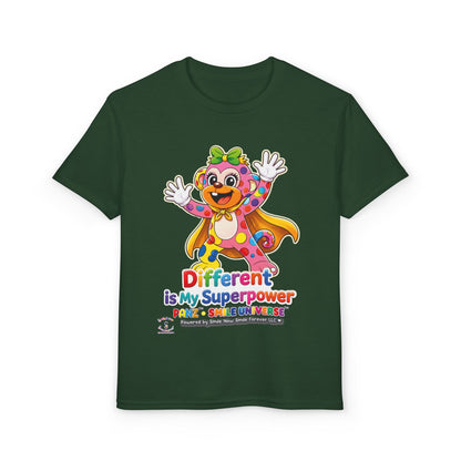 Panz™ Youth DryBlend® T-Shirt – "Different is My Superpower" Graphic | Smile Universe Collection