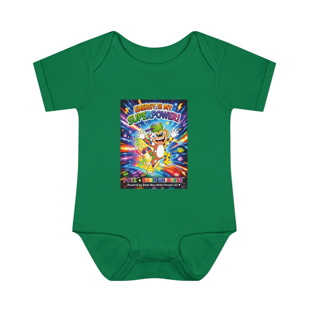 Potz™ Infant Baby Rib Bodysuit – "Energy is My Superpower!" Graphic Onesie | Smile Universe Collection