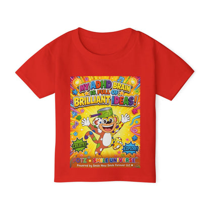 Potz™ Heavy Cotton™ Toddler T-Shirt – "My ADHD Brain is Full of Brilliant Ideas!" Graphic Tee | Smile Universe Collection