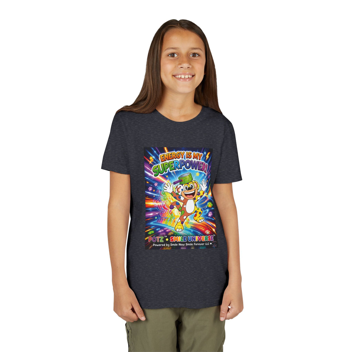 Potz™ Youth Short Sleeve Tee – "Energy is My Superpower!" Graphic Tee | Smile Universe Collection