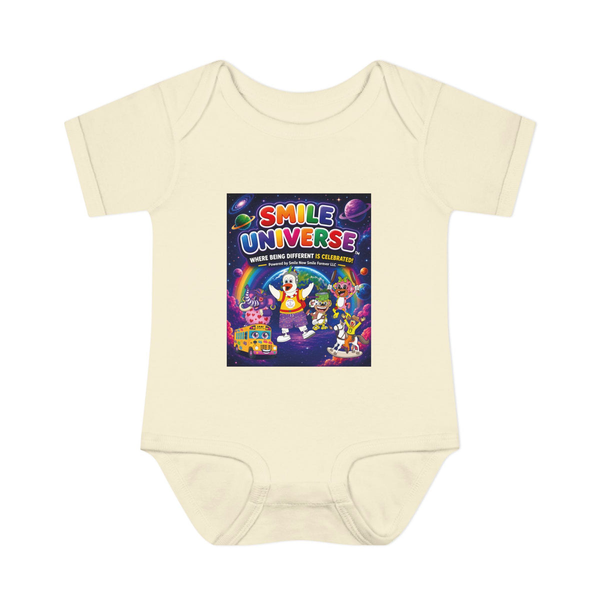 Smile Universe™ Infant Baby Rib Bodysuit – "Where Being Different is CELEBRATED!" Graphic