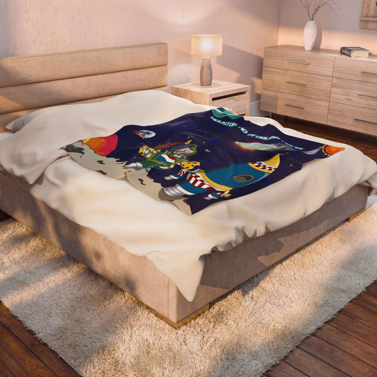 TuBz™ Velveteen Plush Blanket – "Houston, No Problem Here!" Graphic | Smile Universe Collection