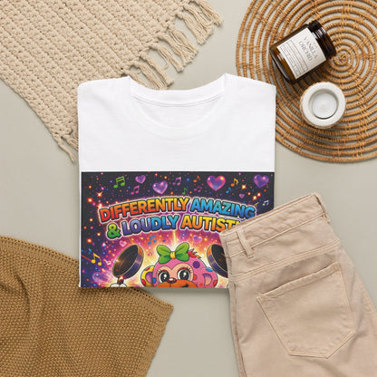 Panz™ Unisex Heavy Cotton™ Tee – "Differently Amazing & Loudly Autistic!" Graphic | Smile Universe Collection