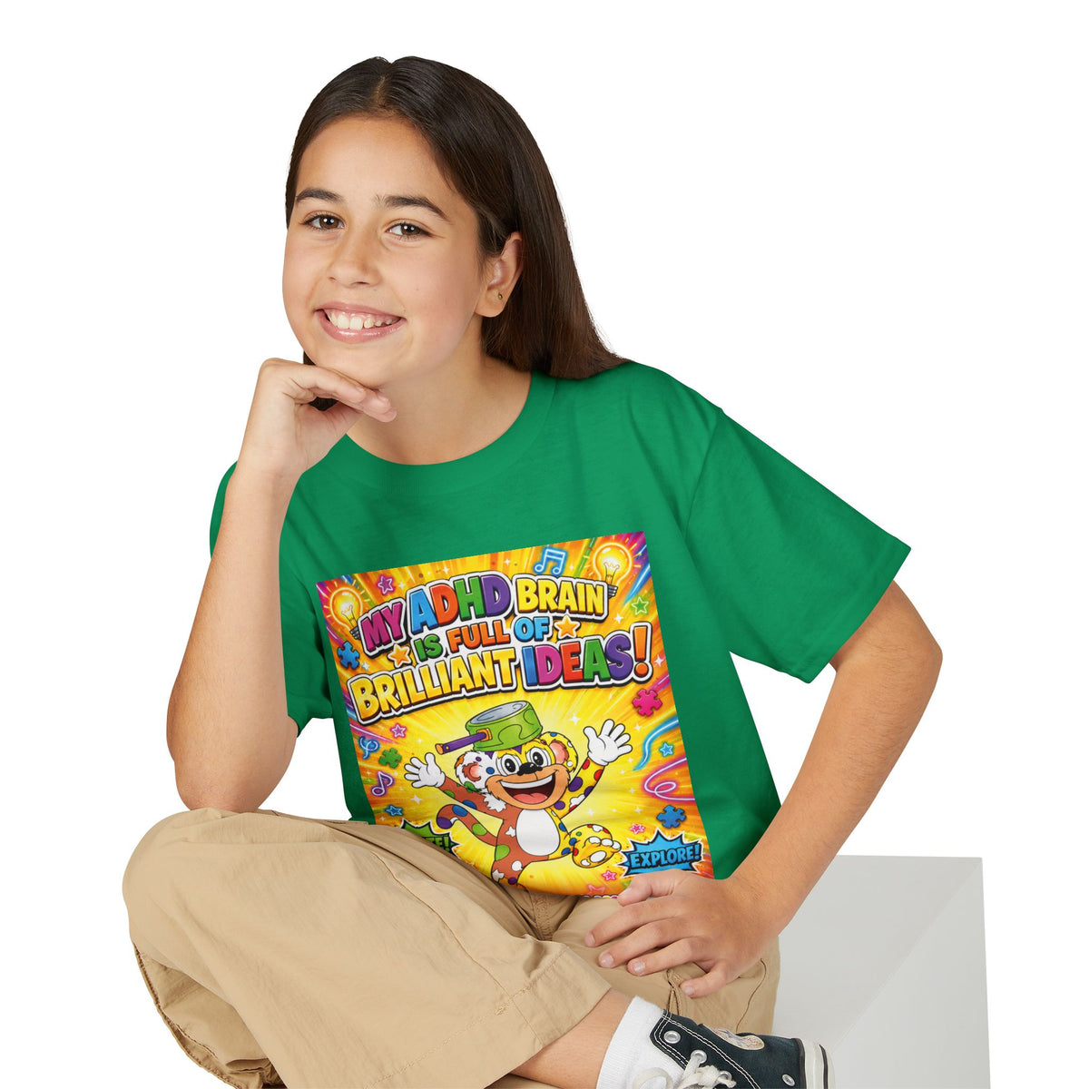 Potz™ Youth DryBlend® T-Shirt – "My ADHD Brain is Full of Brilliant Ideas!" Graphic Tee | Smile Universe Collection