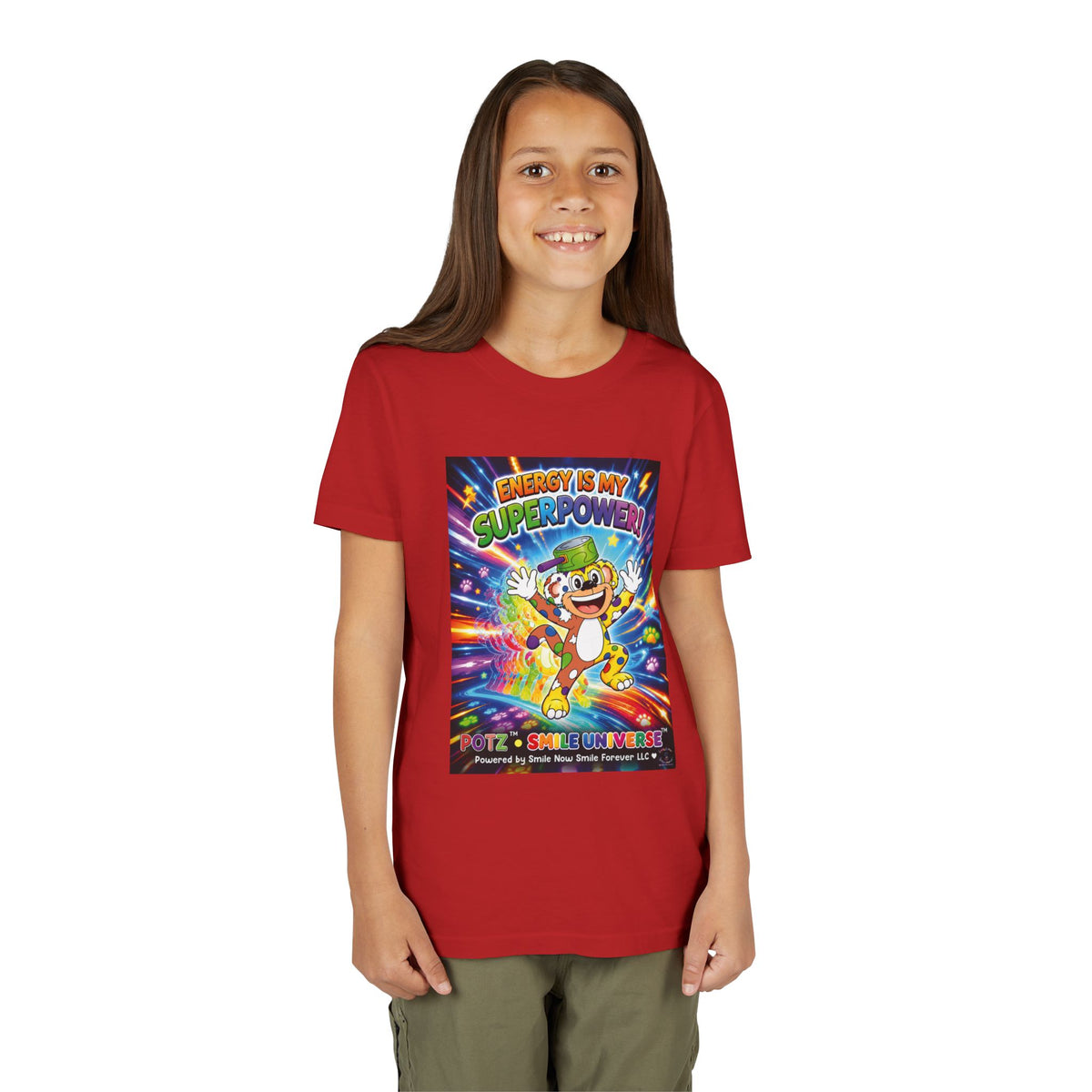 Potz™ Youth Short Sleeve Tee – "Energy is My Superpower!" Graphic Tee | Smile Universe Collection