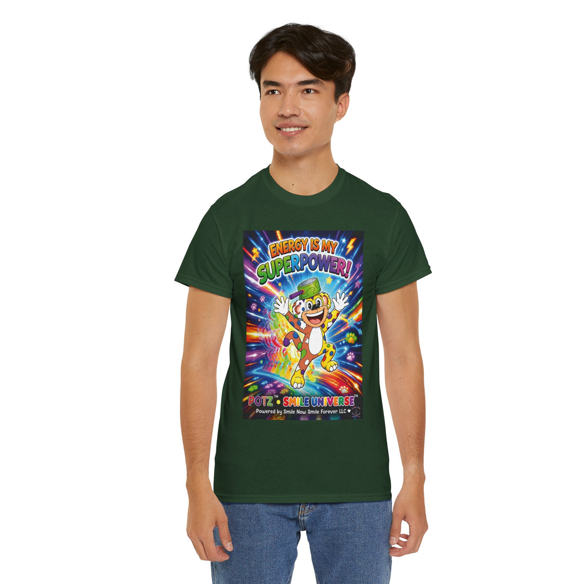 Potz™ Unisex Heavy Cotton™ Tee – "Energy is My Superpower!" Graphic Tee | Smile Universe Collection