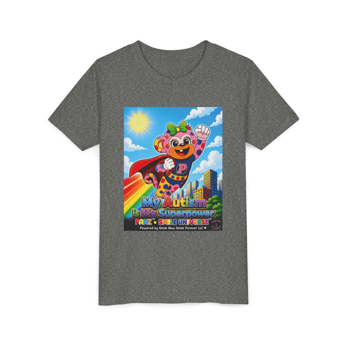 Panz™ Youth Short Sleeve Tee – "My Autism is My Superpower" Graphic | Smile Universe Collection