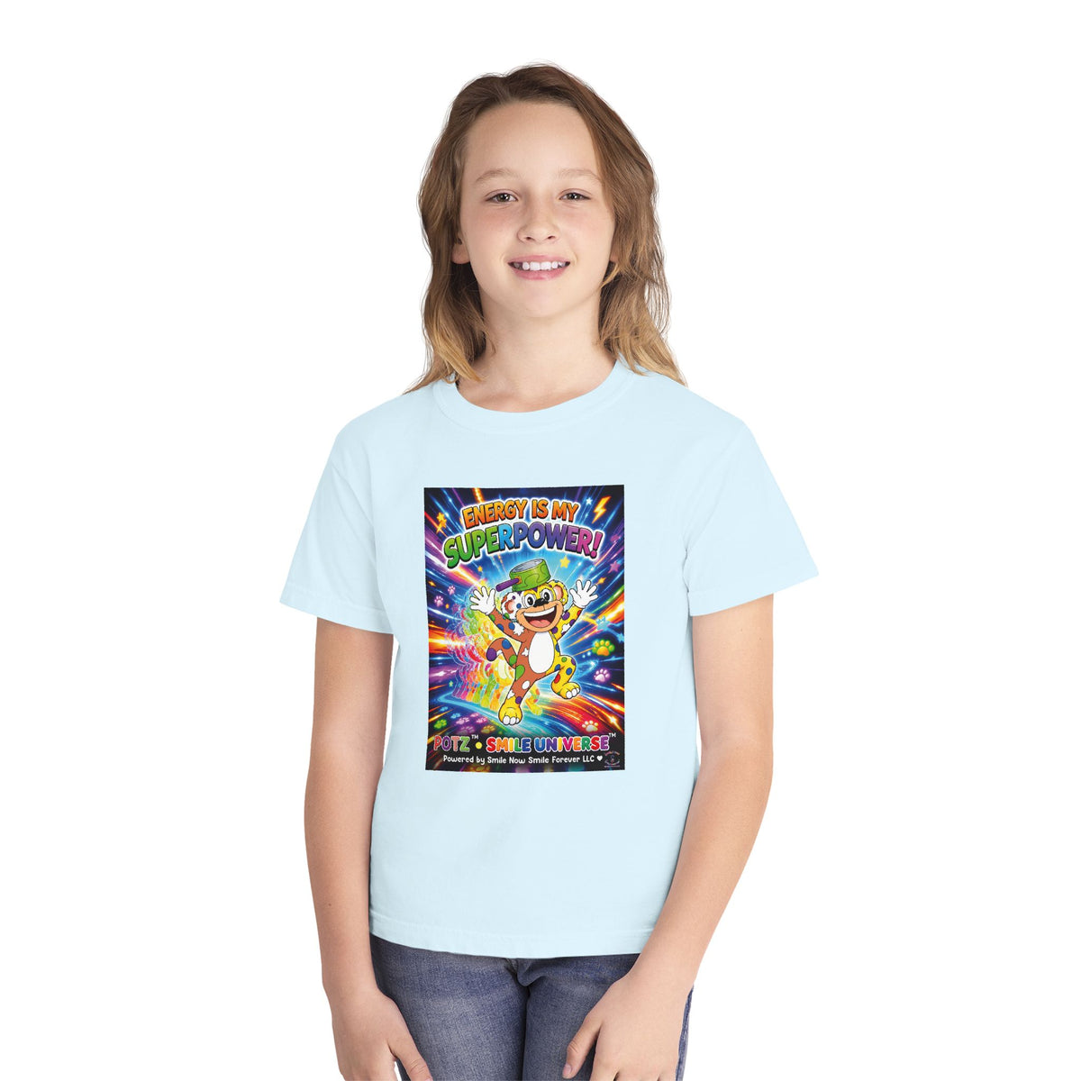 Potz™ Youth Midweight Tee – "Energy is My Superpower!" Graphic Tee | Smile Universe Collection