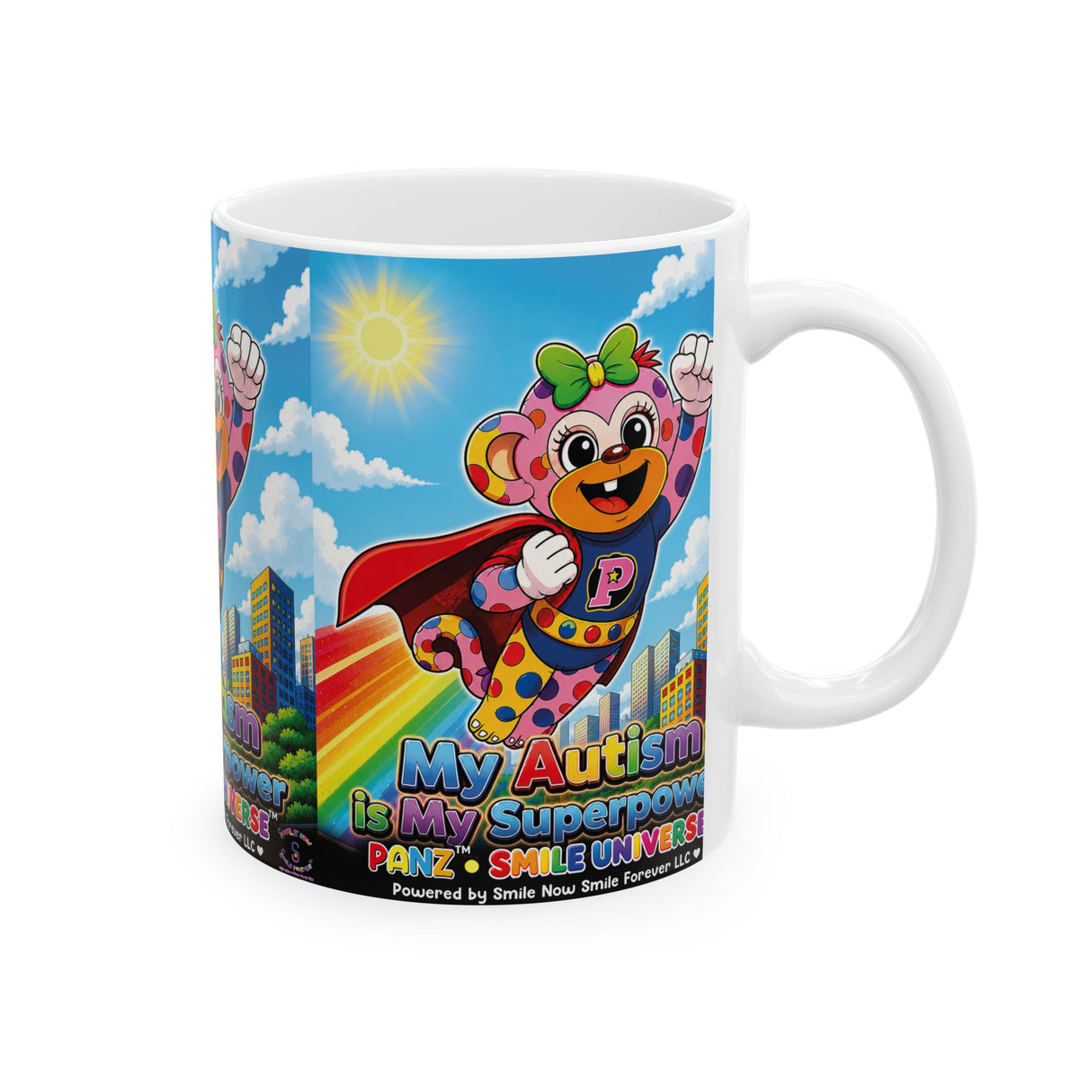 Panz™ Ceramic Mug (11oz & 15oz) – "My Autism is My Superpower" Graphic | Smile Universe Collection
