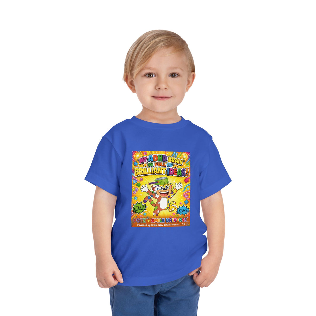 Potz™ Toddler Short Sleeve Tee – "My ADHD Brain is Full of Brilliant Ideas!" Graphic Tee | Smile Universe Collection