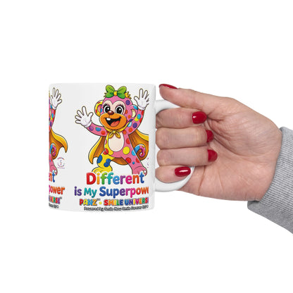 Panz™ Ceramic Mug (11oz & 15oz) – "Different is My Superpower" Graphic | Smile Universe Collection