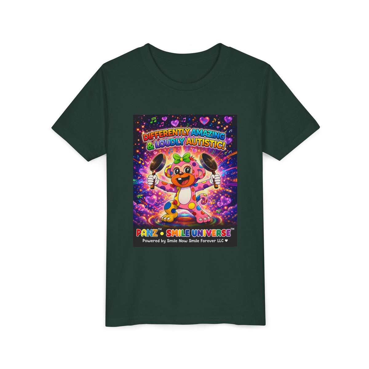 Panz™ Youth Short Sleeve Tee – "Differently Amazing & Loudly Autistic!" Graphic | Smile Universe Collection