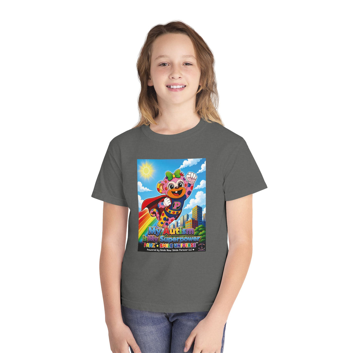 Panz™ Youth Midweight Tee – "My Autism is My Superpower" Graphic | Smile Universe Collection