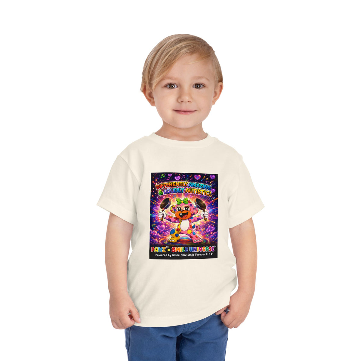 Panz™ Toddler Short Sleeve Tee – "Differently Amazing & Loudly Autistic!" Graphic | Smile Universe Collection