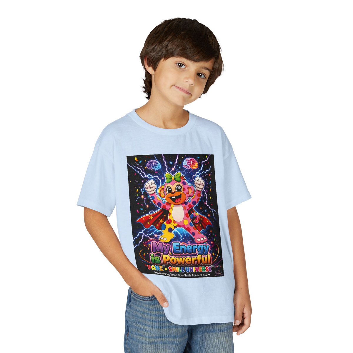Panz™ Youth DryBlend® T-Shirt – "My Energy is Powerful" Graphic Tee | Smile Universe Collection