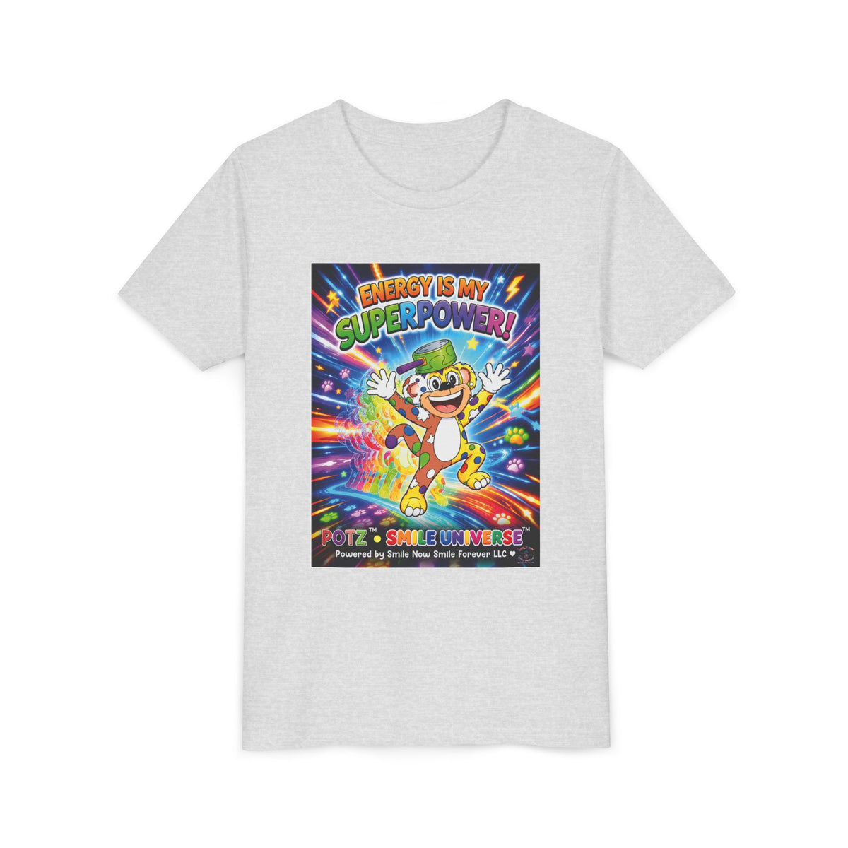 Potz™ Youth Short Sleeve Tee – "Energy is My Superpower!" Graphic Tee | Smile Universe Collection