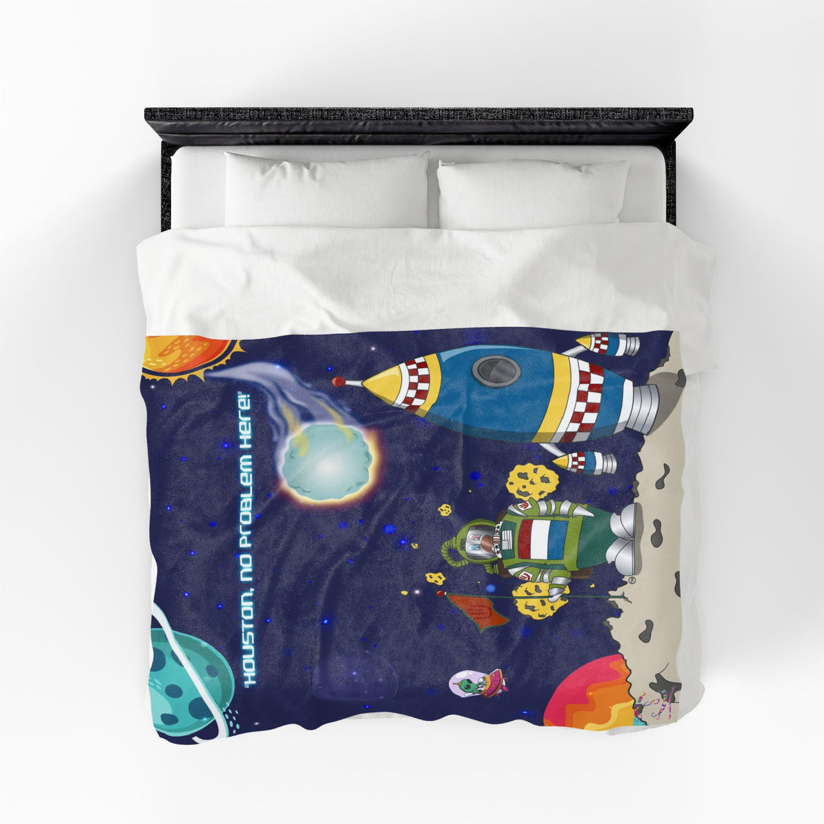 TuBz™ Velveteen Plush Blanket – "Houston, No Problem Here!" Graphic | Smile Universe Collection