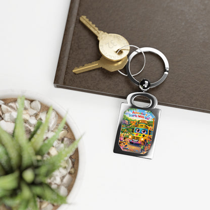 Lani™ Rectangle Photo Keyring – "Adventure Starts With Us!" Graphic