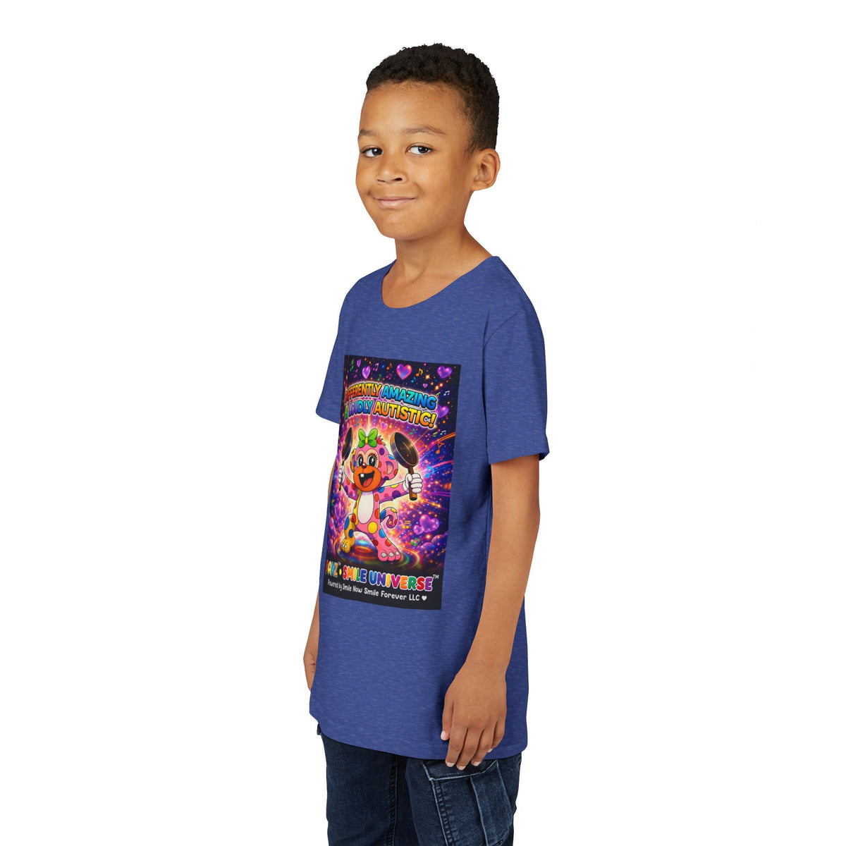 Panz™ Youth Short Sleeve Tee – "Differently Amazing & Loudly Autistic!" Graphic | Smile Universe Collection
