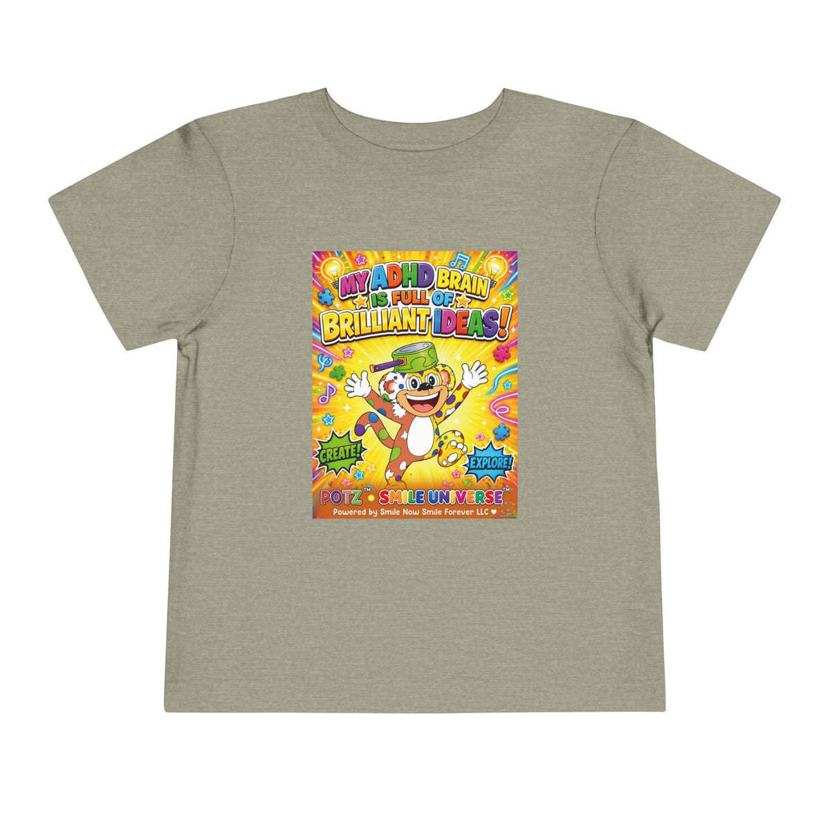 Potz™ Toddler Short Sleeve Tee – "My ADHD Brain is Full of Brilliant Ideas!" Graphic Tee | Smile Universe Collection