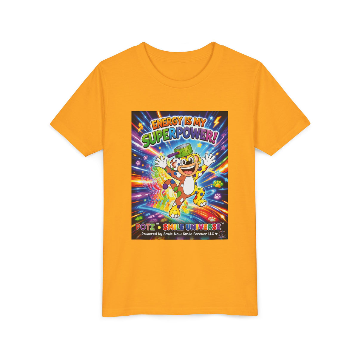 Potz™ Youth Short Sleeve Tee – "Energy is My Superpower!" Graphic Tee | Smile Universe Collection