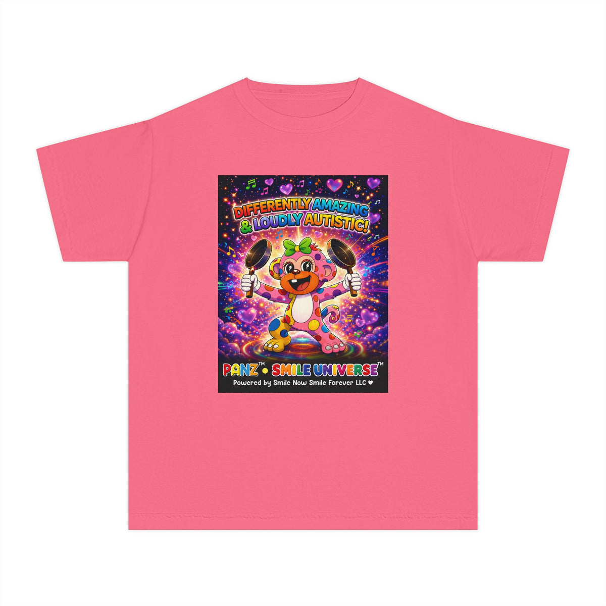 Panz™ Youth Midweight Tee – "Differently Amazing & Loudly Autistic!" Graphic | Smile Universe Collection