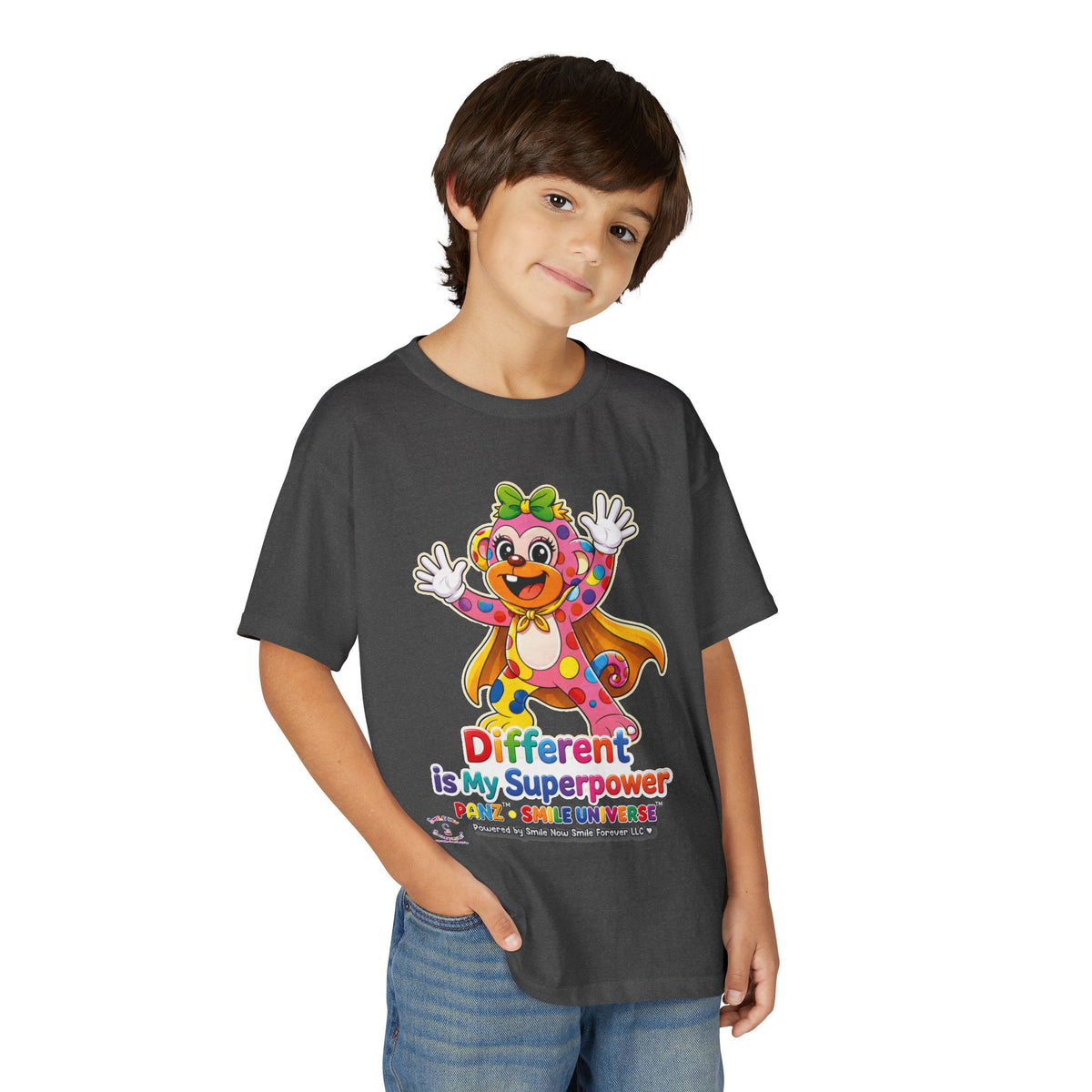 Panz™ Youth DryBlend® T-Shirt – "Different is My Superpower" Graphic | Smile Universe Collection