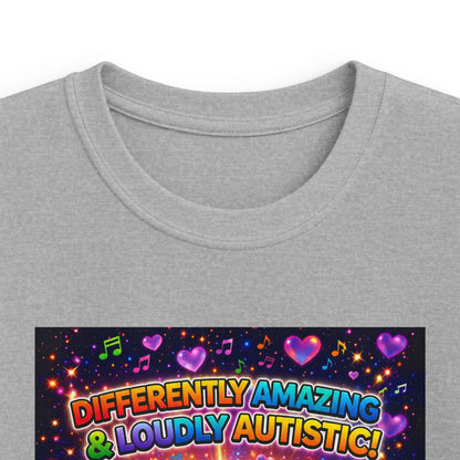 Panz™ Kids Softstyle Tee – "Differently Amazing & Loudly Autistic!" Graphic | Smile Universe Collection