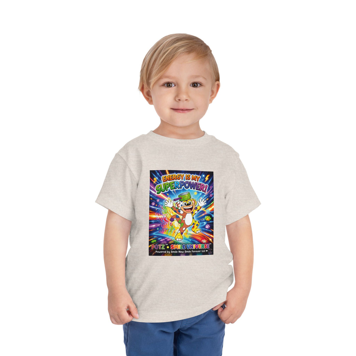 Potz™ Toddler Short Sleeve Tee – "Energy is My Superpower!" Graphic Tee | Smile Universe Collection