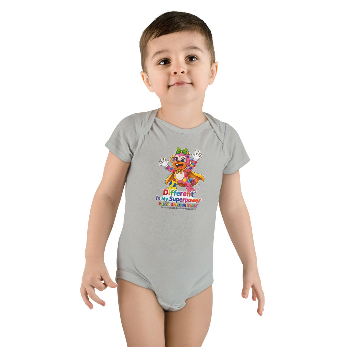 Panz™ Baby Short Sleeve Onesie® – "Different is My Superpower" Graphic | Smile Universe Collection