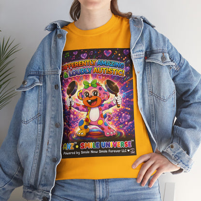Panz™ Unisex Heavy Cotton™ Tee – "Differently Amazing & Loudly Autistic!" Graphic | Smile Universe Collection