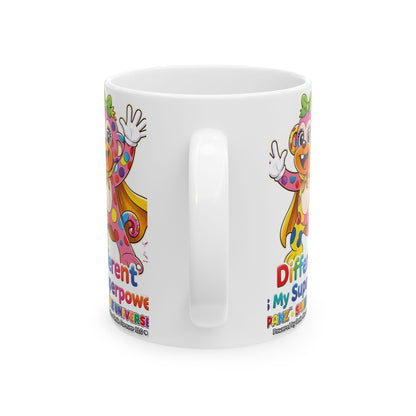 Panz™ Ceramic Mug (11oz & 15oz) – "Different is My Superpower" Graphic | Smile Universe Collection